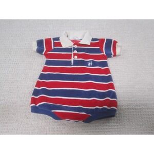 Vintage Health-Tex Romper Boys 12 Months Red Blue Striped Collared Made‎ USA 80s